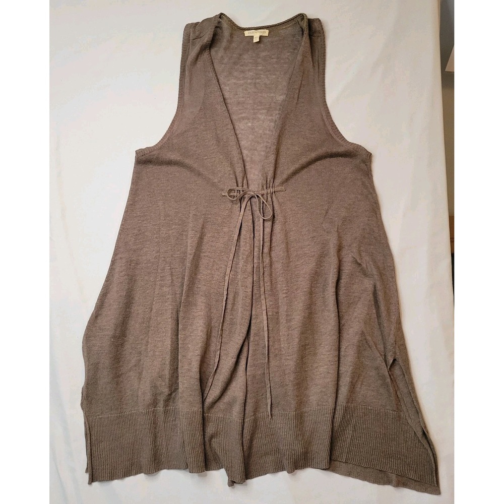 Eileen Fisher Women's Linen Cardigan Brown Sz Small Open Front Sleeveless Duster